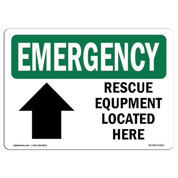 Safety Sign, OSHA EMERGENCY, 18" Height, Rescue Equipment Located Here, Landscape, EM-D-1824-L-10350
